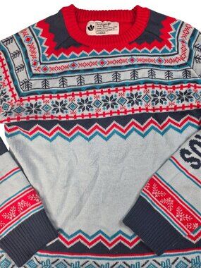 Dutch Bros Coffee Fair Isle Sweater Women's Large Red Blue Acrylic